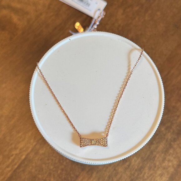 Kate spade Ready Set Bow Pave Mini Pendant Necklace - Rose Gold - NEW - Picture 1 of 3